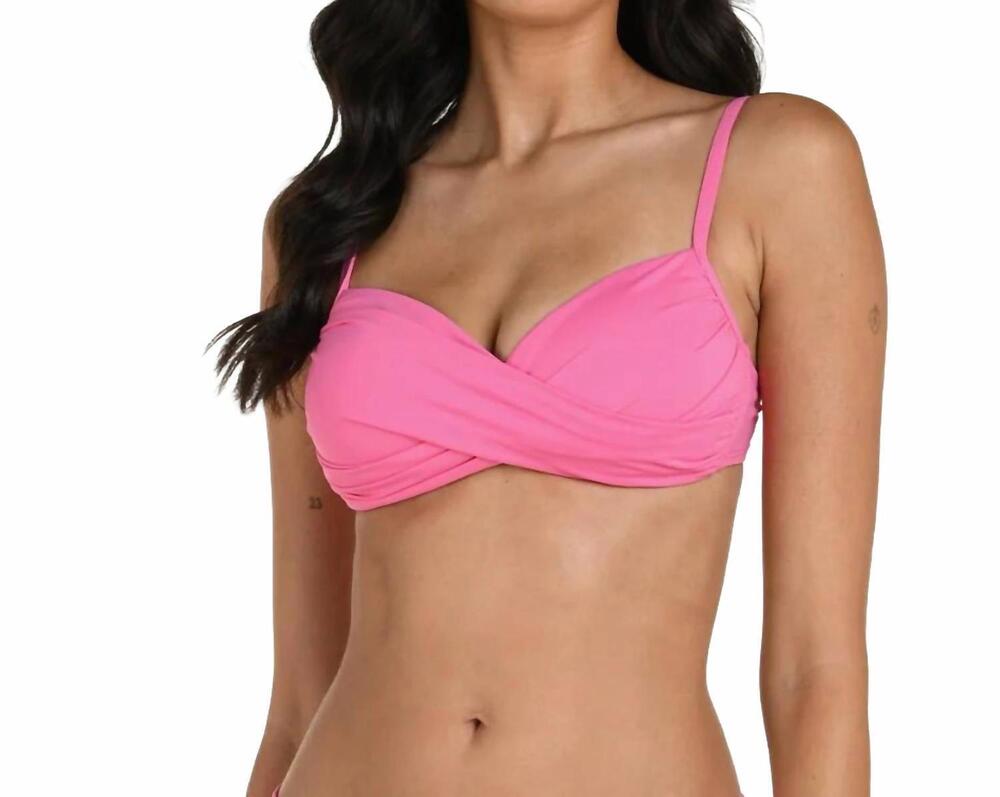 NEW LA BLANCA island goddess over the shoulder wrap top in rose pink